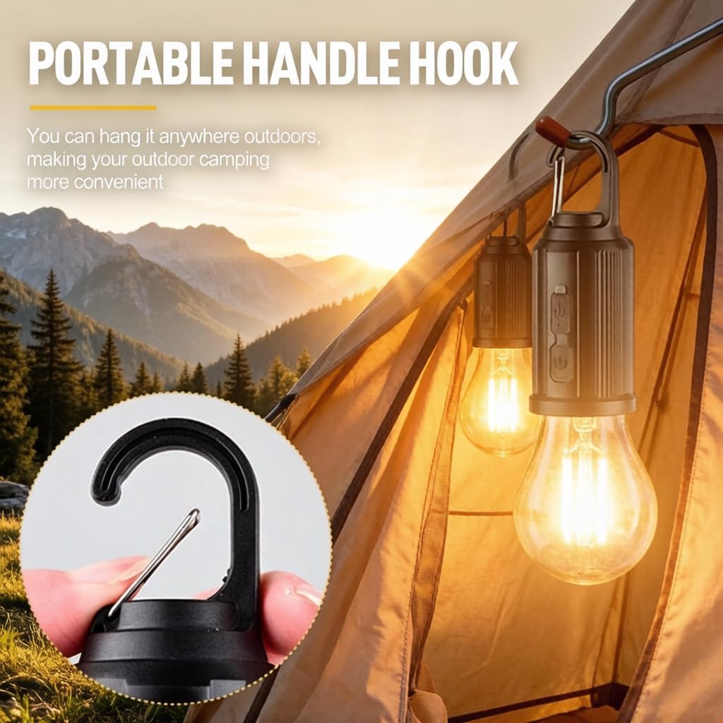 4 Packs Solar Tent Camping Lantern Rechargeable, Portable LED Outdoor Waterproof Emergency Lanterns with 3 Modes, Hanging Tent Light Bulbs with Clip Hook for Camping Hiking Hurricane Outages