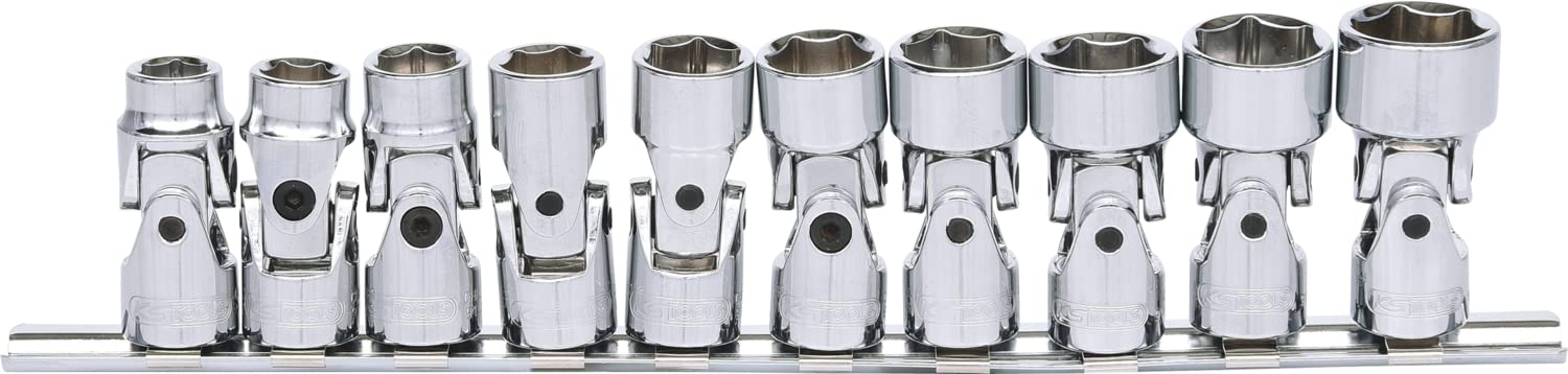 KS Tools 911.3840 jeu de douilles 6 pans 3/8" avec articulation, 10 pcs10 | Jeu de douilles 3/8'' articulée 6 pans CHROMEplus, 10 pcs. 10-19 mm, chrome vanadium