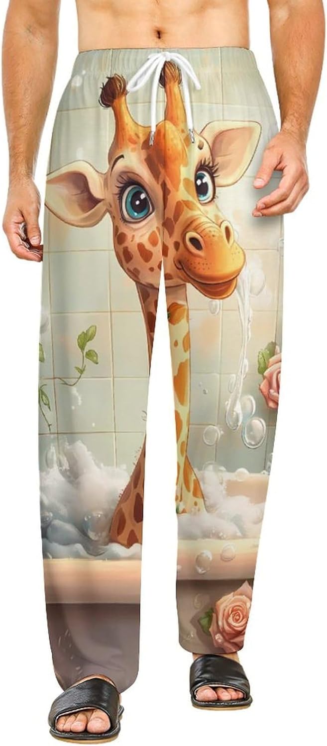 Funny Bathroom Giraffe Pajama Pants Soft Sleep Lounge Pants Pj Bottoms for Men Women