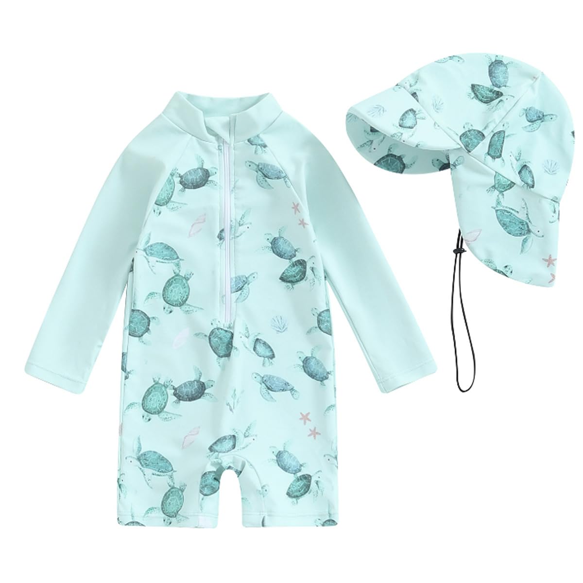 JENJON Traje de Baño de Una Pieza de Manga Larga para Bebé Niños Estampado con Cremallera Piscina Rashguard con Sombrero 2Pcs Infantil Ropa de Playa 6M-3 Años