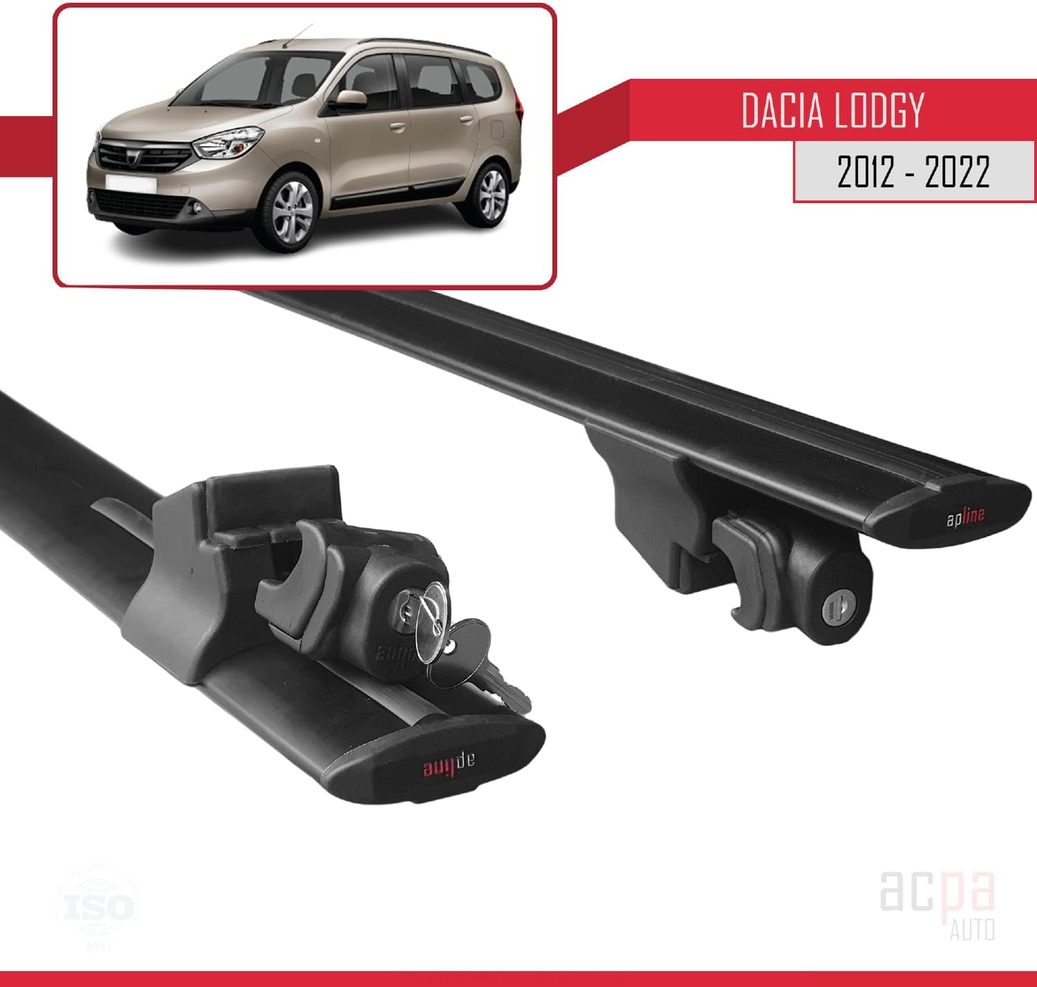 Compatible with Dacia Lodgy 2012-2022 Roof Rack Hook Pannier Rack Railing Rack with Key Aluminium Black