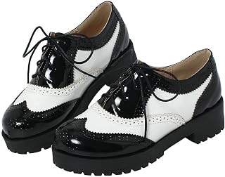 Women's Lace up Wingtip Oxford Shoes Chunky Heel Platform Vintage Round Toe Brogue Shoes