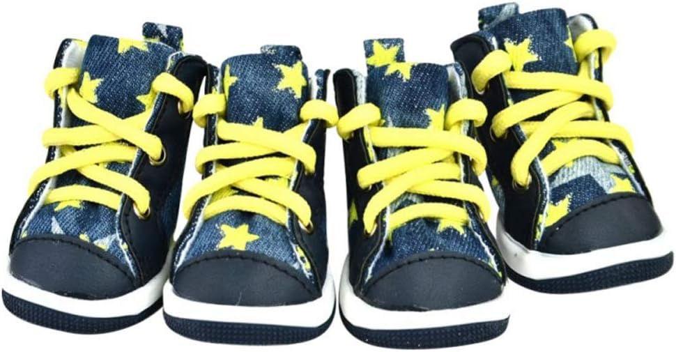 4pcs Winter Outdoor Warm Pet Dog Denim Shoes Puppy Canvas Shoes Small Dogs Sport Casual Anti-Slip Boots Dog Socks Pet Product (Size : 5)