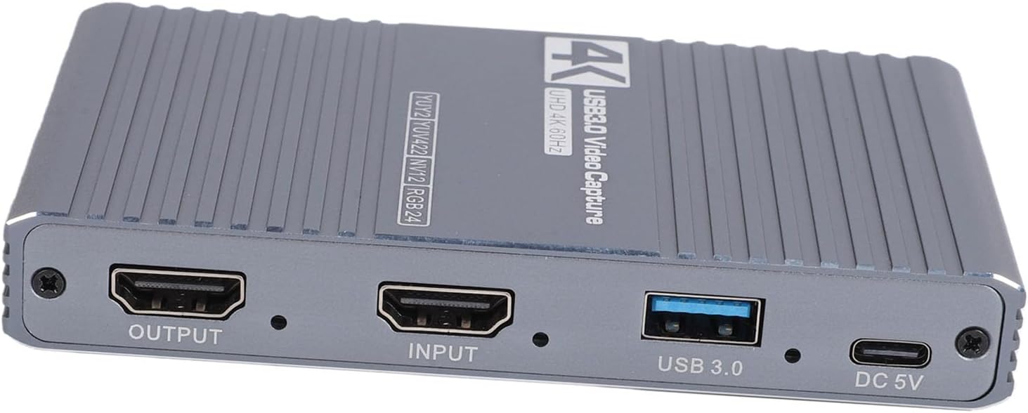 Bewinner 4K 60Hz Video Capture Card, USB 3.0 HDMI Game Capture with 3.5mm Mic Line in,Headphone Ports, 1080P 60FPS Output, Loop Out, Aluminum Alloy for Streaming, Gaming, Conferencing