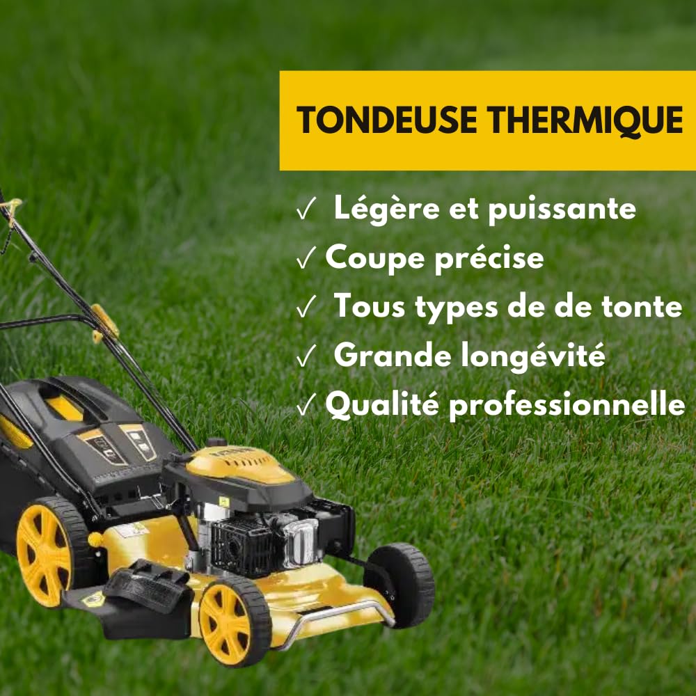 Nemura Tondeuse Thermique Autotractée 146cm3 à Essence pour Pelouse - Fonction Mulching - Hauteur de Coupe 7 Positions - Démarrage Facile - Outillage Jardin - Marque Française