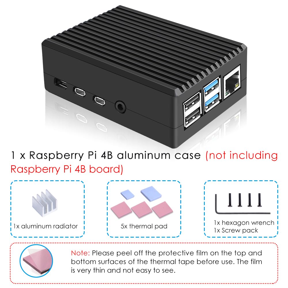 owootecc Aluminium Raspberry Pi 4 Case with Cooling Column, Fanless Metal Heatsink Shell for Raspberry Pi 4 Model B (Black) — view 5