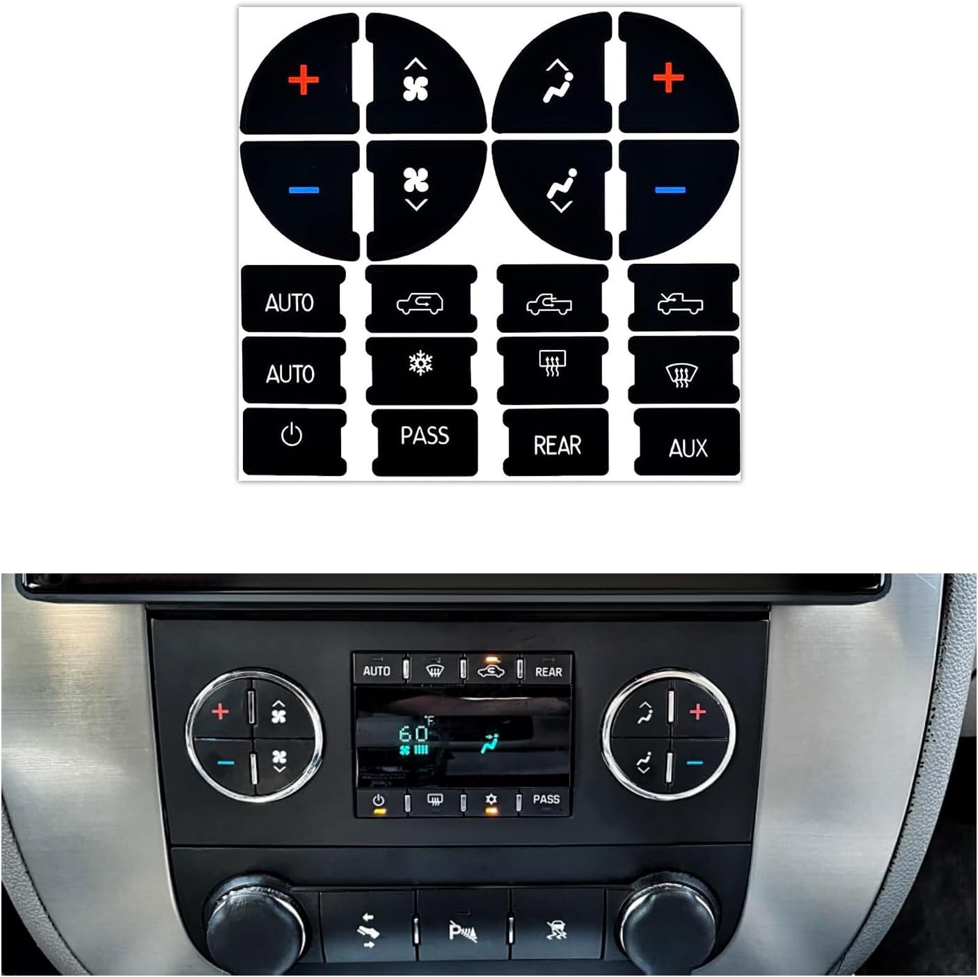 OhleatsRear Radio Volume Control with AC Dash Button Sticker, AC Dash Button Repair Kit Compatible with Most 2007-2014 Vehicles, Universal Interior Car Accessories for 22912547