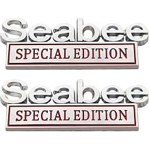 BESULEN 2PCS Seabee Edition Emblem Car Decals, 3D Metal Letters Badge Sticker for Auto Fender Trunk Tailgate, Car Accessories, Armed Force Military Adhesive Decal for SUV Truck Laptop Silver/Red