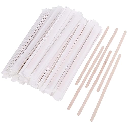 Gmark Individually Wrapped Wood Coffee Stir Sticks - 7" - 500pc Round End, Eco Friendly Coffee Stirrers Wood for Hot Drinks - Natural Birch Wood GM1116A