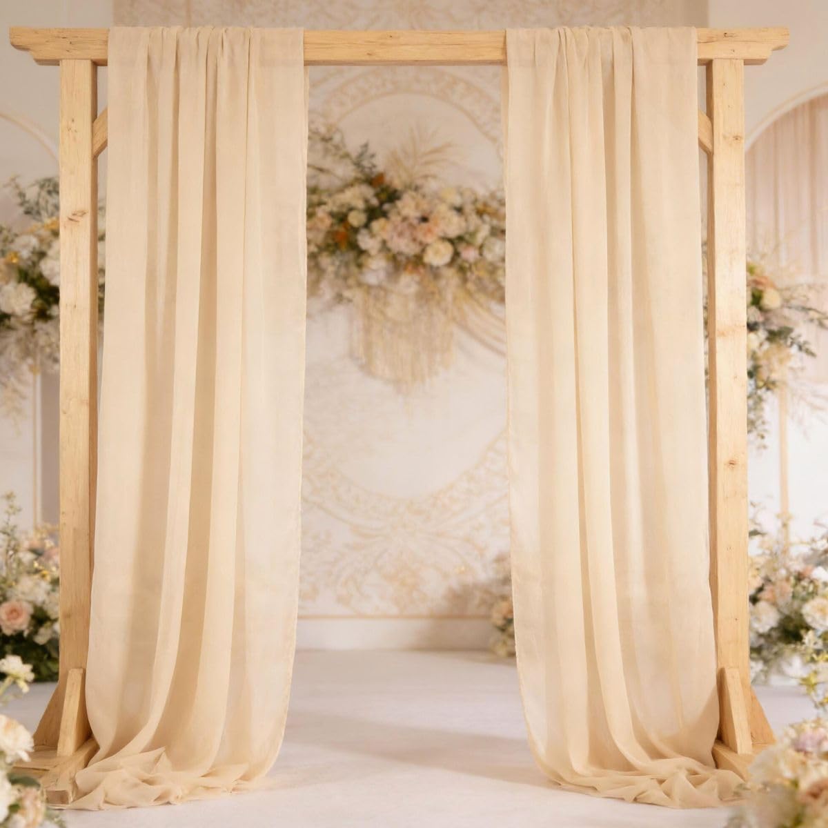 MLMC Champagne Chiffon Fabric by The Yard Pre-Cut Sheer Chiffon Arch Fabric 3 Yards Airy Continuous Draping Panels 60 inch Wide for Wedding Backdrop Craft Ceiling Decor - 4