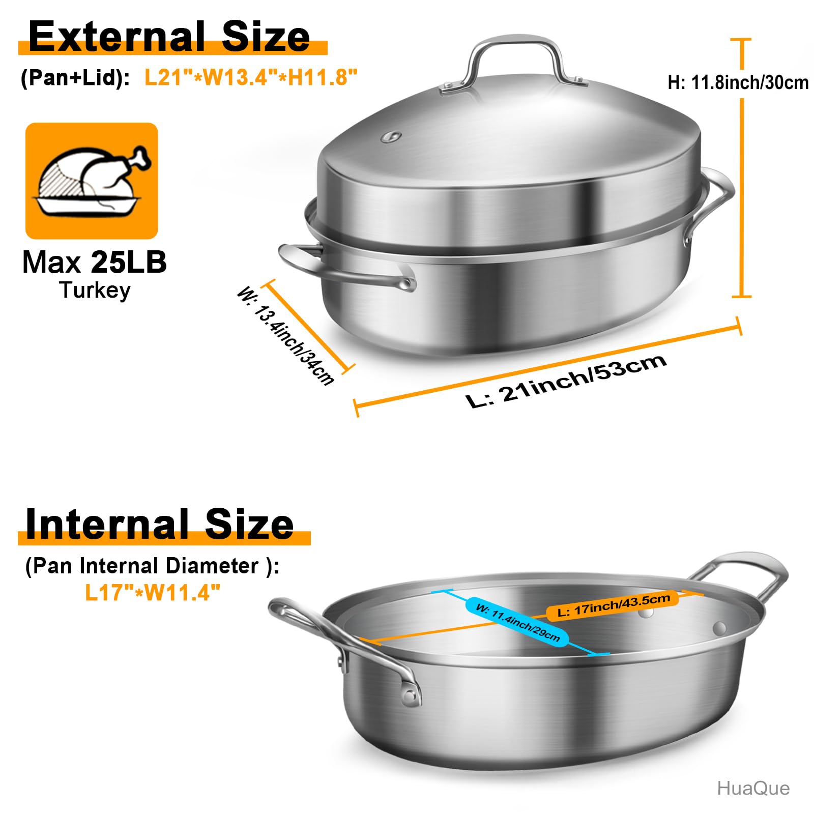 Sartén grande para asar con estante y tapa, regalos para mamá, mujer, esposa, tostadora ovalada grande de acero inoxidable, utensilios de cocina antiadherentes para pollo y pavo, 21 pulgadas