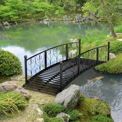 image for Outsunny 7' Metal Arch Garden Bridge with Safety Siderails, Decorative