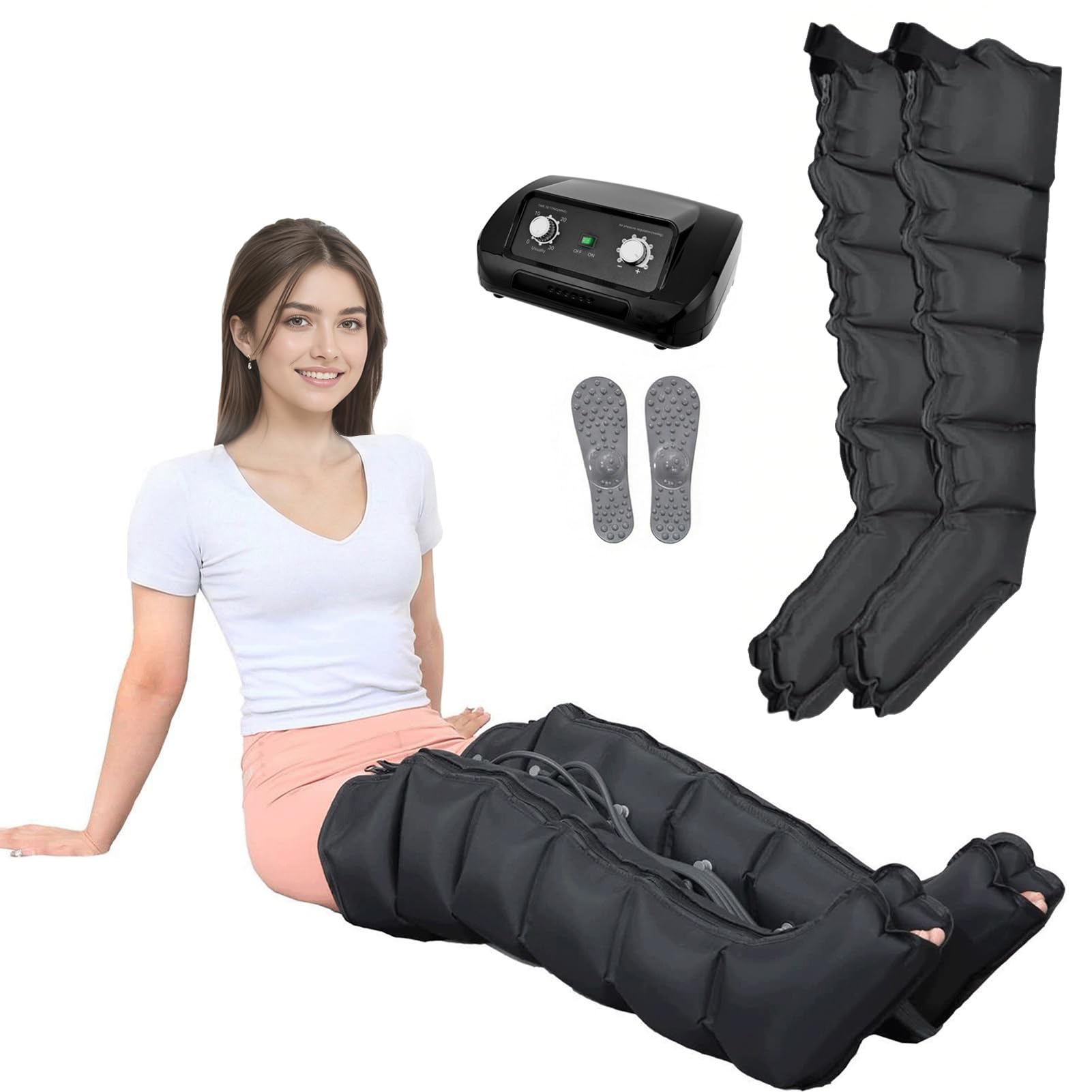 Bottes Pressothérapie Jambes Pressothérapie Professionnelle pour la Maison 6 Chambres Appareil de Massage Jambe Drainage Lymphatique pour la Fatigués et Circulation (Noir 2jambes, Grand)