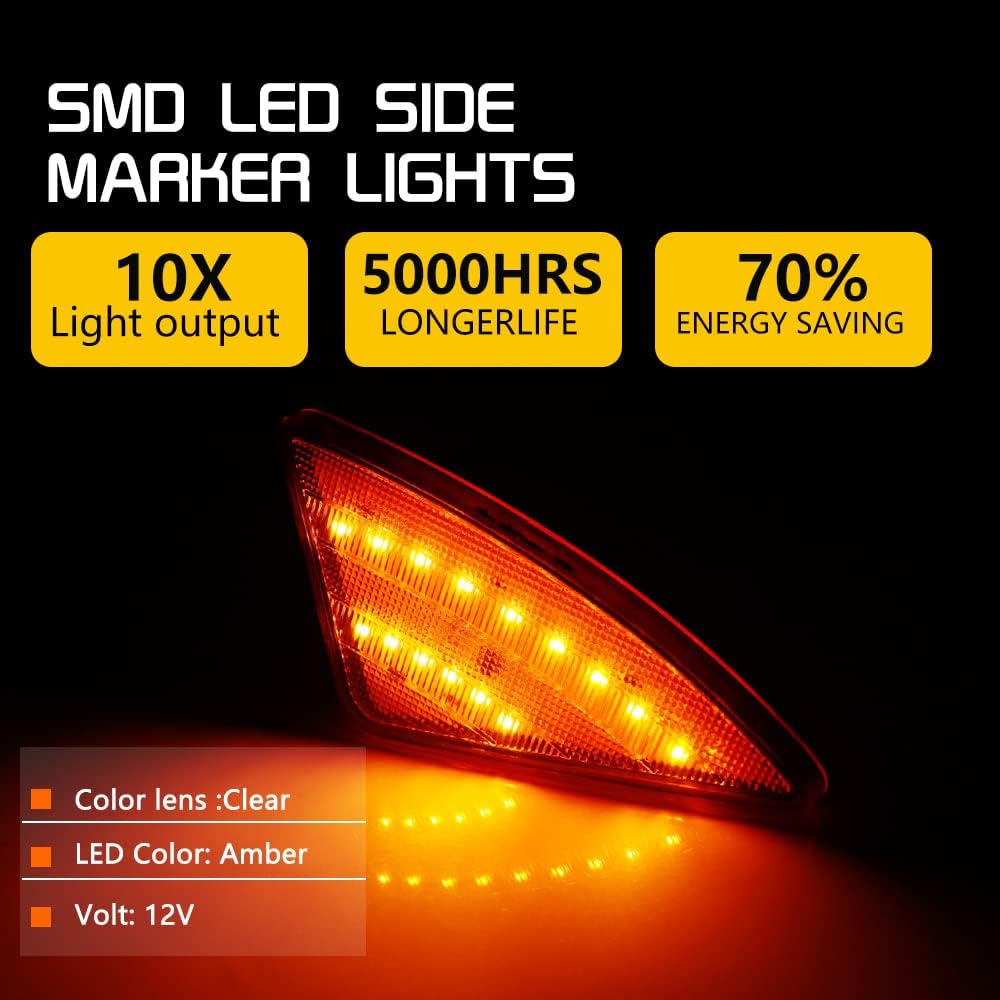 Compatible With 2008-2021 Kenworth T660 T170 T370 T270 Truck Fender Side Marker Turn Signal Lights Replacement Assembly Amber Led Lens