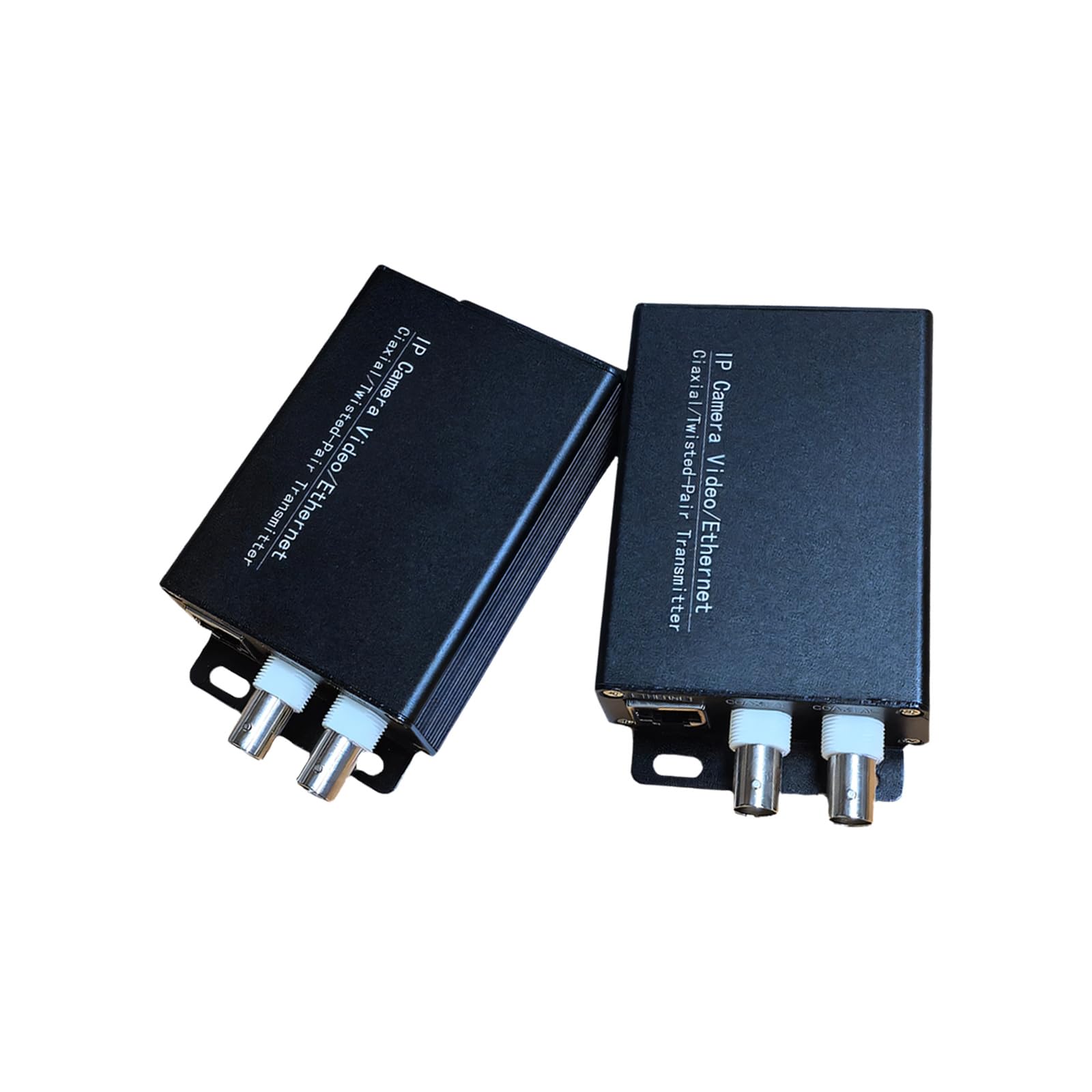 Juego de extensor coaxial de cámara de seguridad para equipos de instalación, conexión de video Ethernet con carcasa de metal negro, juego de dos conectores coaxiales