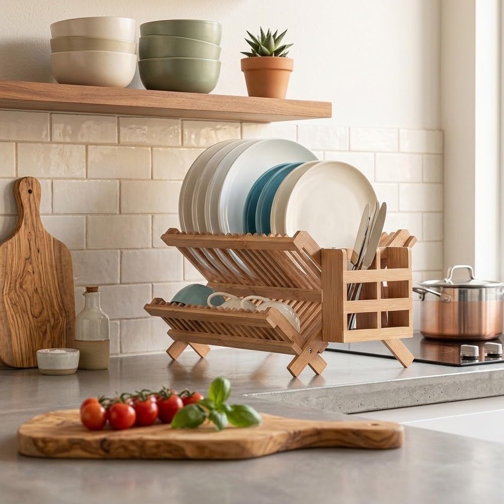 2-Stufiger für holz Geschirrständer Klappbar Platzsparend 2-Stufiger