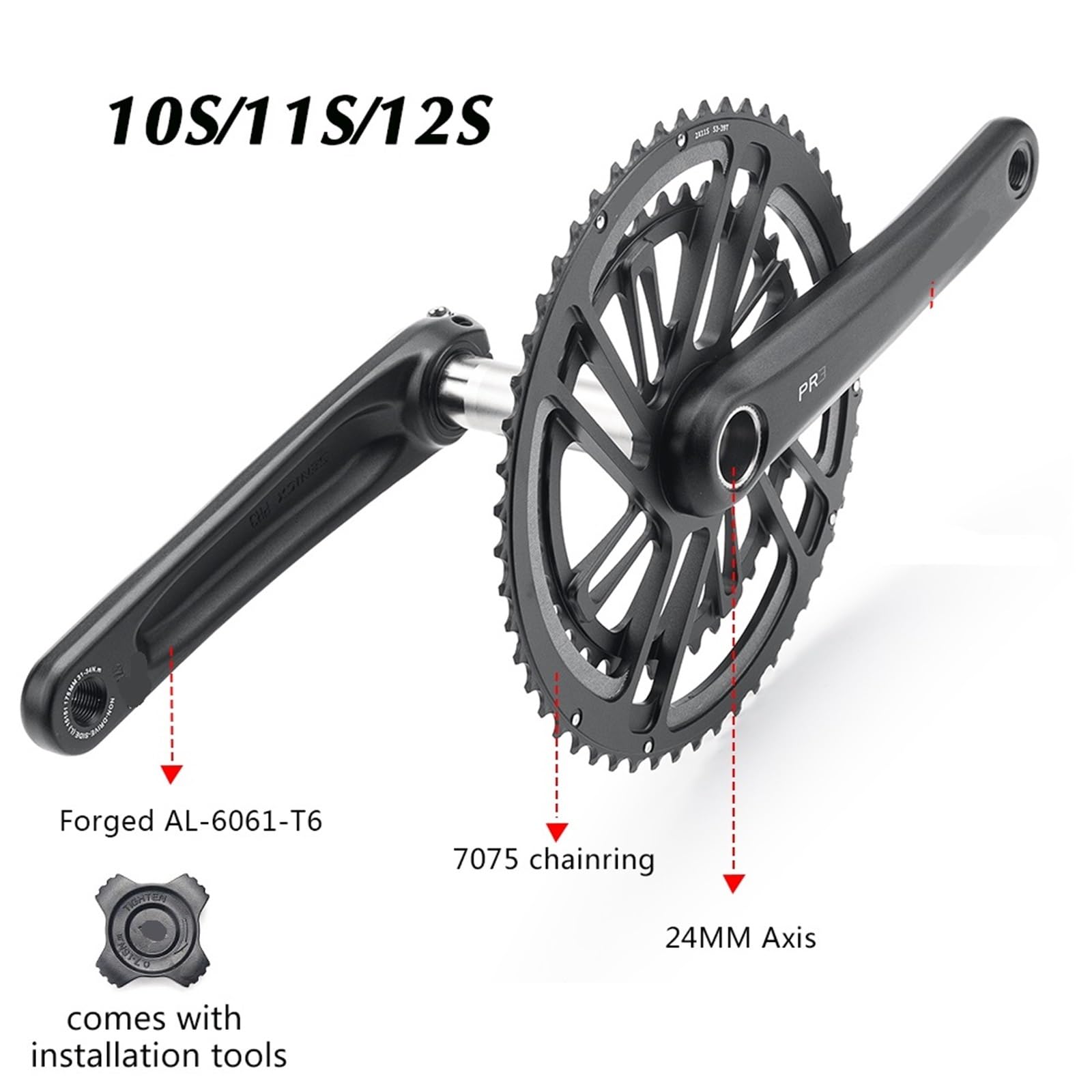 Pédalier de vélo de Route 2x10/11/12 Vitesses Double Plateau 50-34T/53-39T/36-52T/30-46T/231 (30-46T, 165 mm)