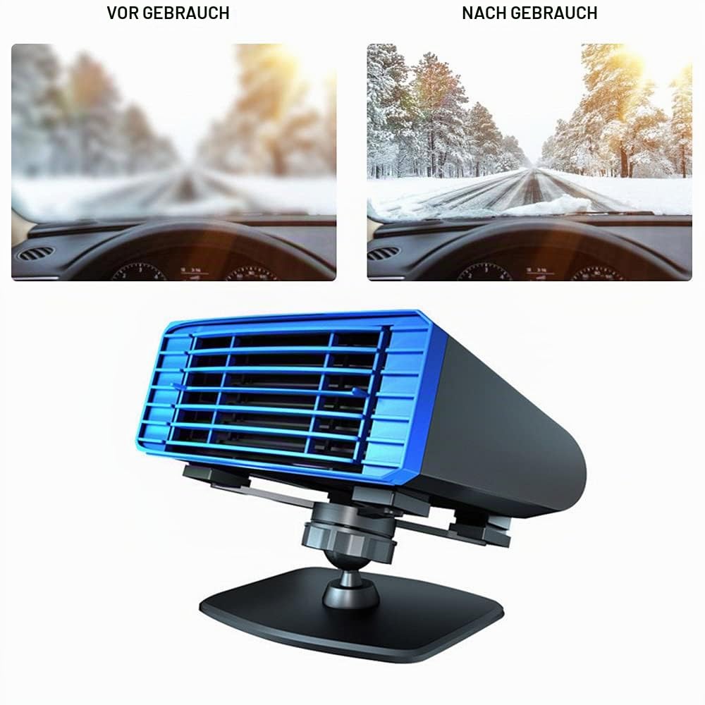 12V 150W Auto Heizlüfter Defroster, Riloer Tragbare Anti-Fog 2-In-1 Heizung/Kühlung Mini-Autoheizung, 360° Drehbare Windschutzscheibe Demister Fenster Lüfter, Auto Winter Windschutz Demister