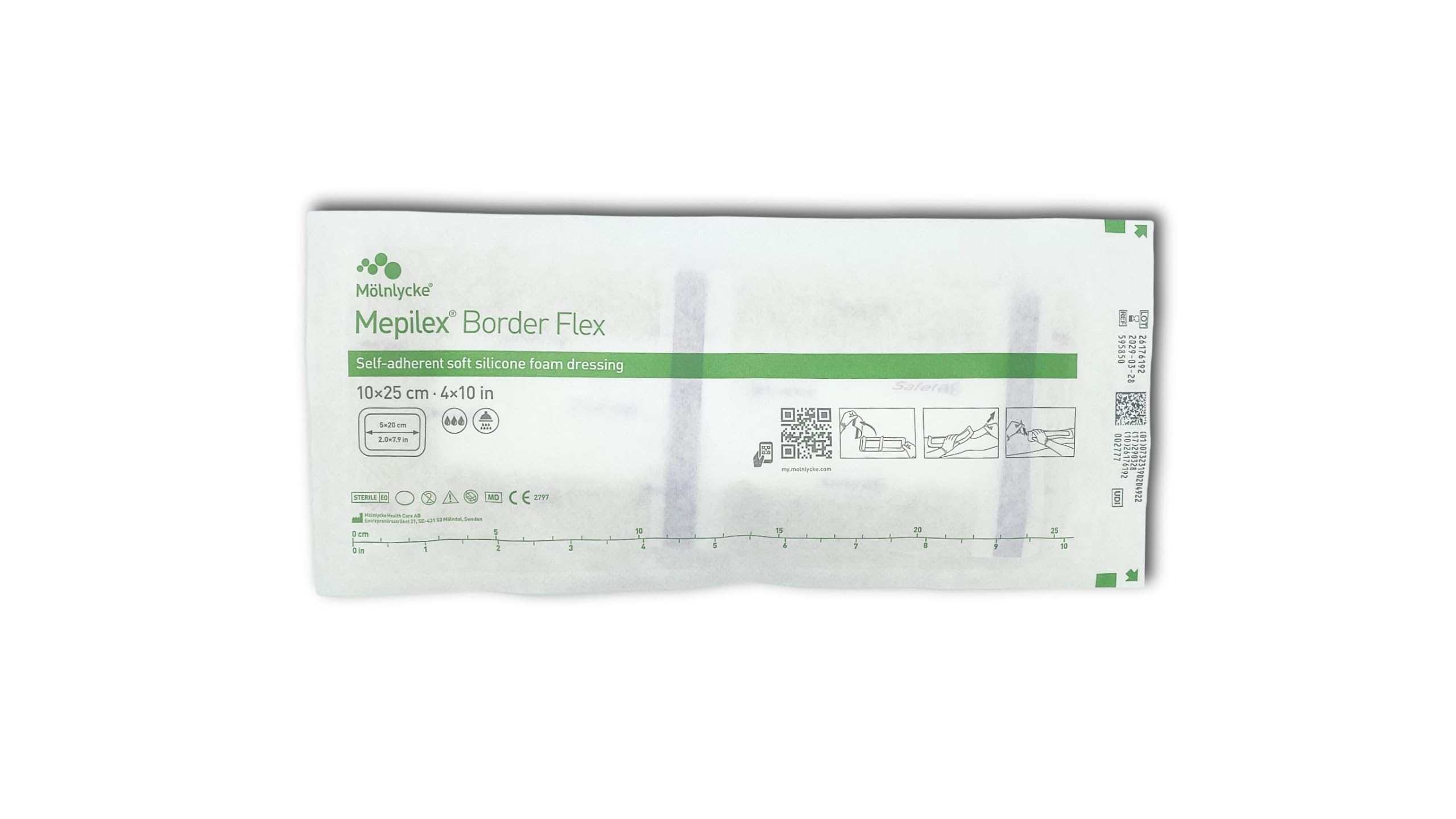 Mölnlycke Mepilex Border Flex 10x25 cm | Medicazione Flessibile in Schiuma di Silicone | Per Lunghe Incisioni | 5 Pezzi