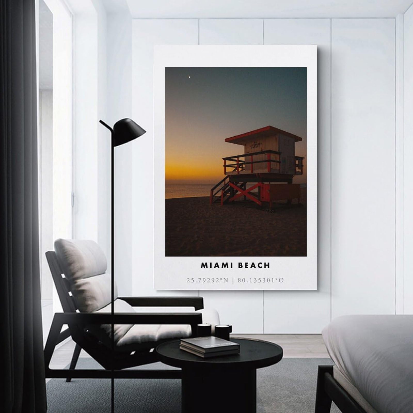 Junmoney Wall Picture Print Miami Beach Lifeguard Stand, 24x36inch(60x90cm), for Wall Displays, Bedrooms Or Room Updates, Wall Decor Suited to Curated Displays