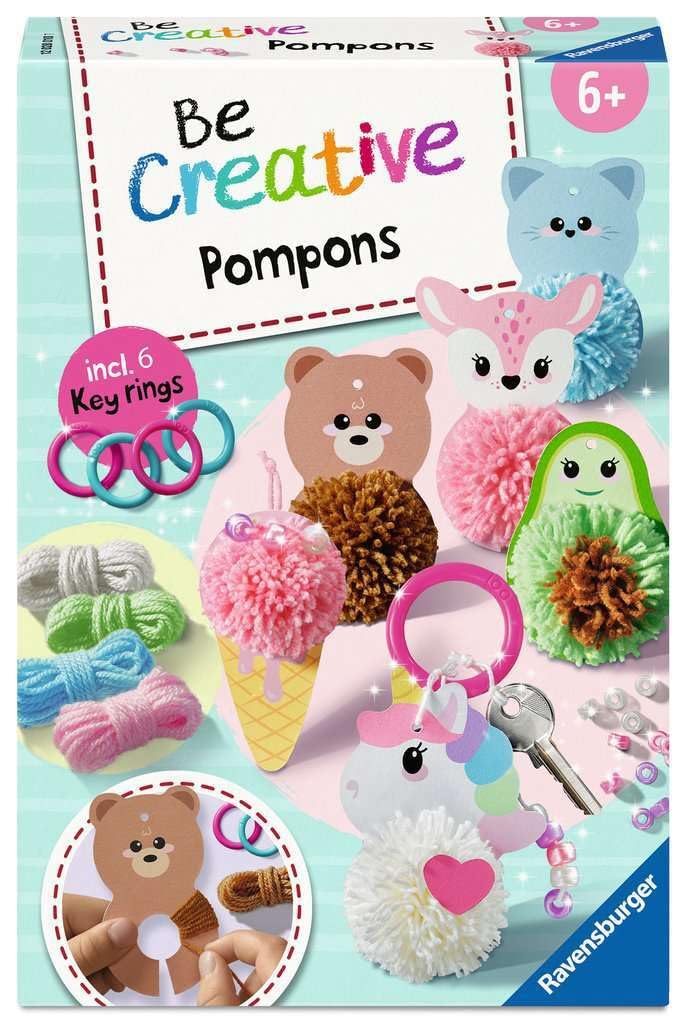 Ravensburger BeCreative Pompoms Kawaii Craft Set for Children from 6 Years, Pompoms for Crafts for Girls and Boys - 12028010