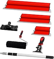 AZUNO Drywall Skimming Blade Set: 10" 24" 32" Stainless Steel Blades, 27-60" Extension Handle, Roller & Putty Knife for Pro Wall Finishing