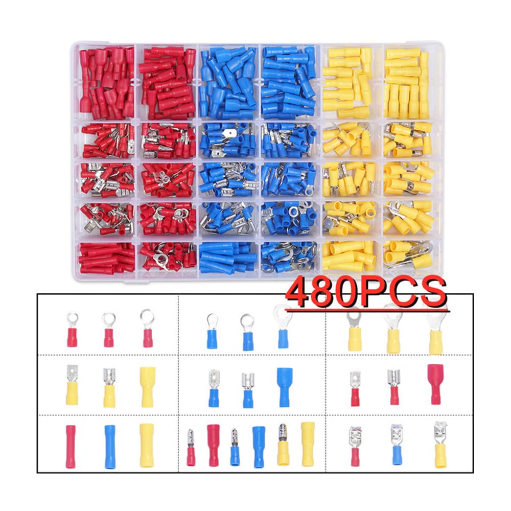 Terminales surtidos El conector de cable aislado Kit de tope de alambre eléctrico,480PCS