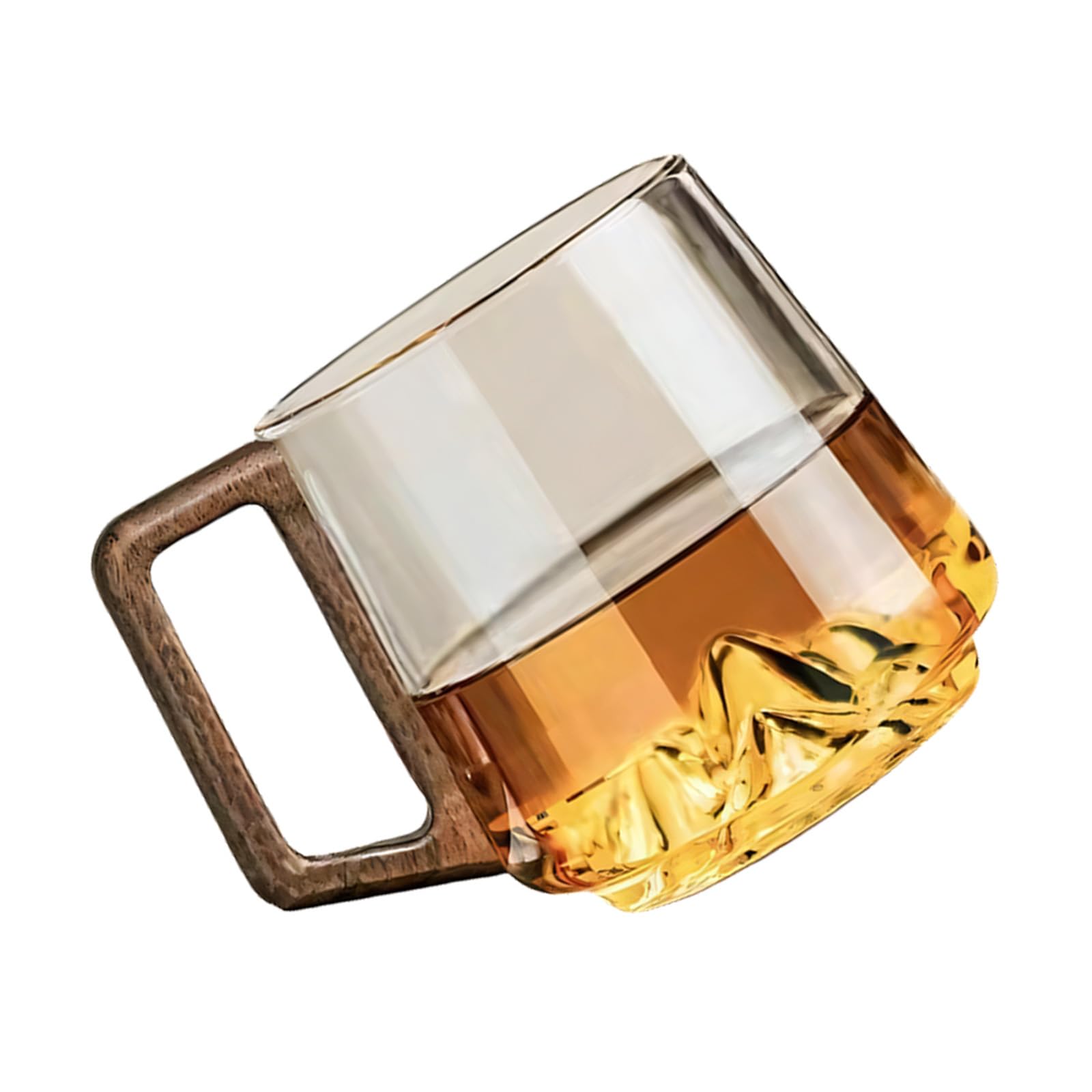 Qisuw Unique 15Oz Glass Mugs Showcasing Miniature Mountain Landscape and Warm Walnuts Wood Accent Dishwasher Safe Glass Cup Mountain Landscape Cup