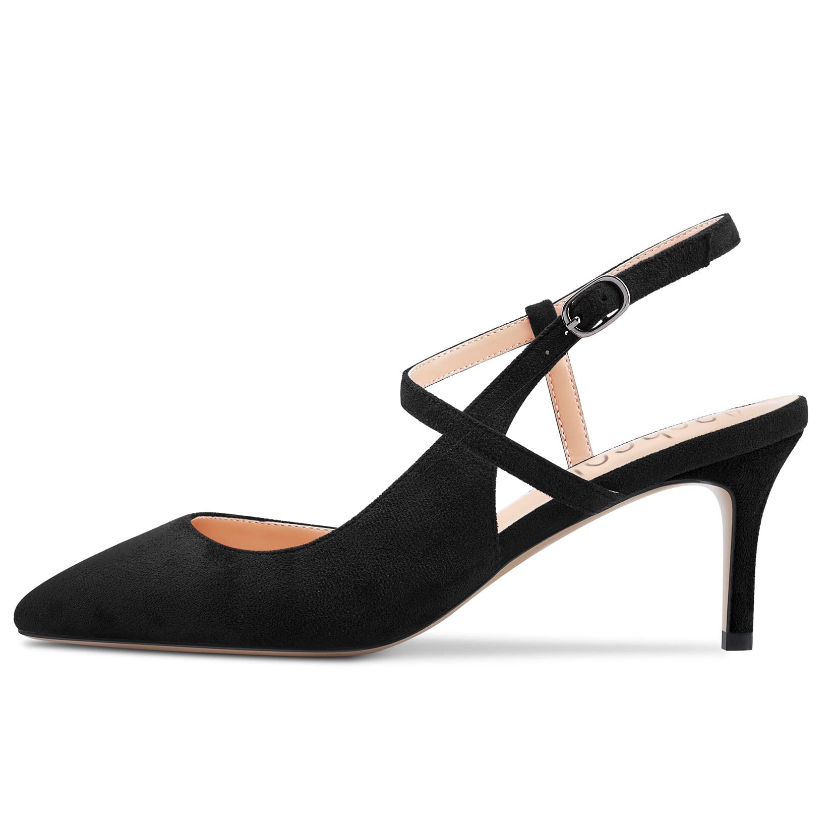Aachcol Mujer Pumps Puntiaguada Punta Correa Tobillo Slingback Aguja Gatito Bajos Heel Dress Zapatos Sandalias Ante Oficina de Boda de Compras 6.5 CM