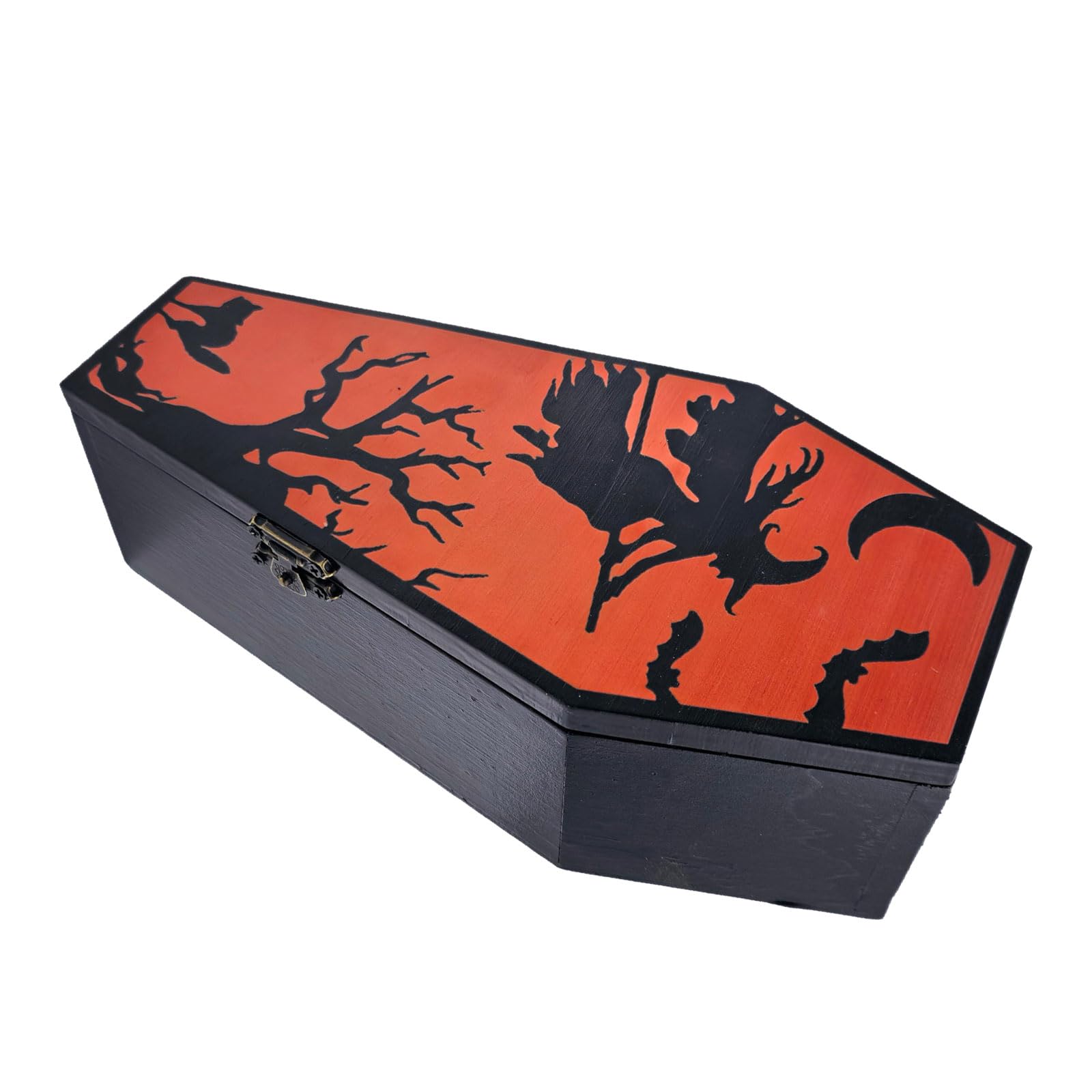 Woedpez Halloween Pine Coffer Candy Owner Rural Home Deck Storage Box for Celebratory Treats and Decoration Pine Halloween Coffer Candy Box