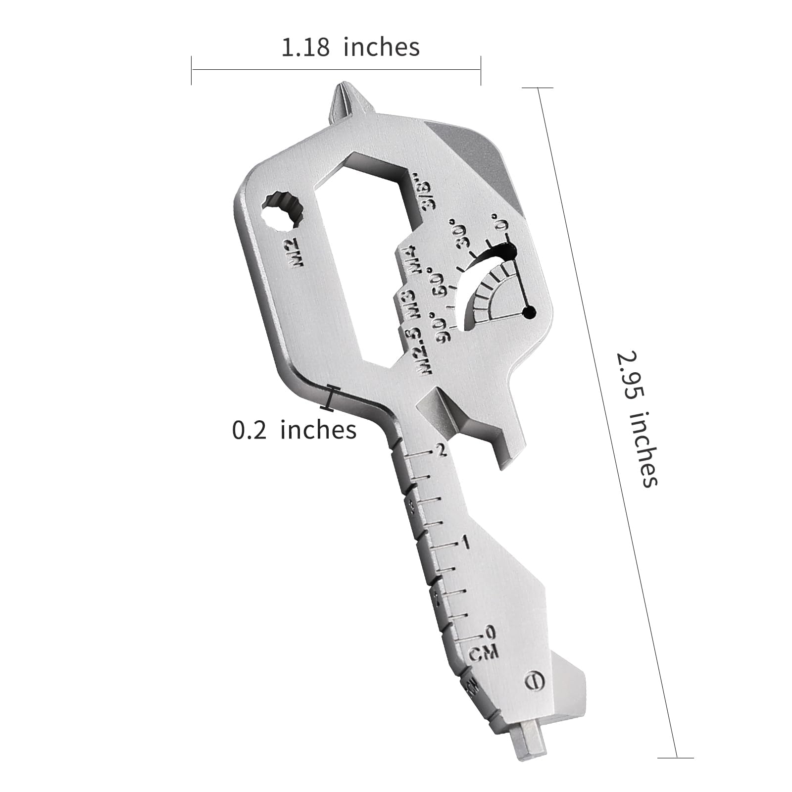 Groninog 20 IN 1 Key Shaped Multitools, Key Shaped Pocket Tool, Stainless Steel Utility Gadget, Gift for Men, Everyday Carry, Automotive, Home Improvement, Bottle Opener, Screw Driver, Silver, 1 Pcs