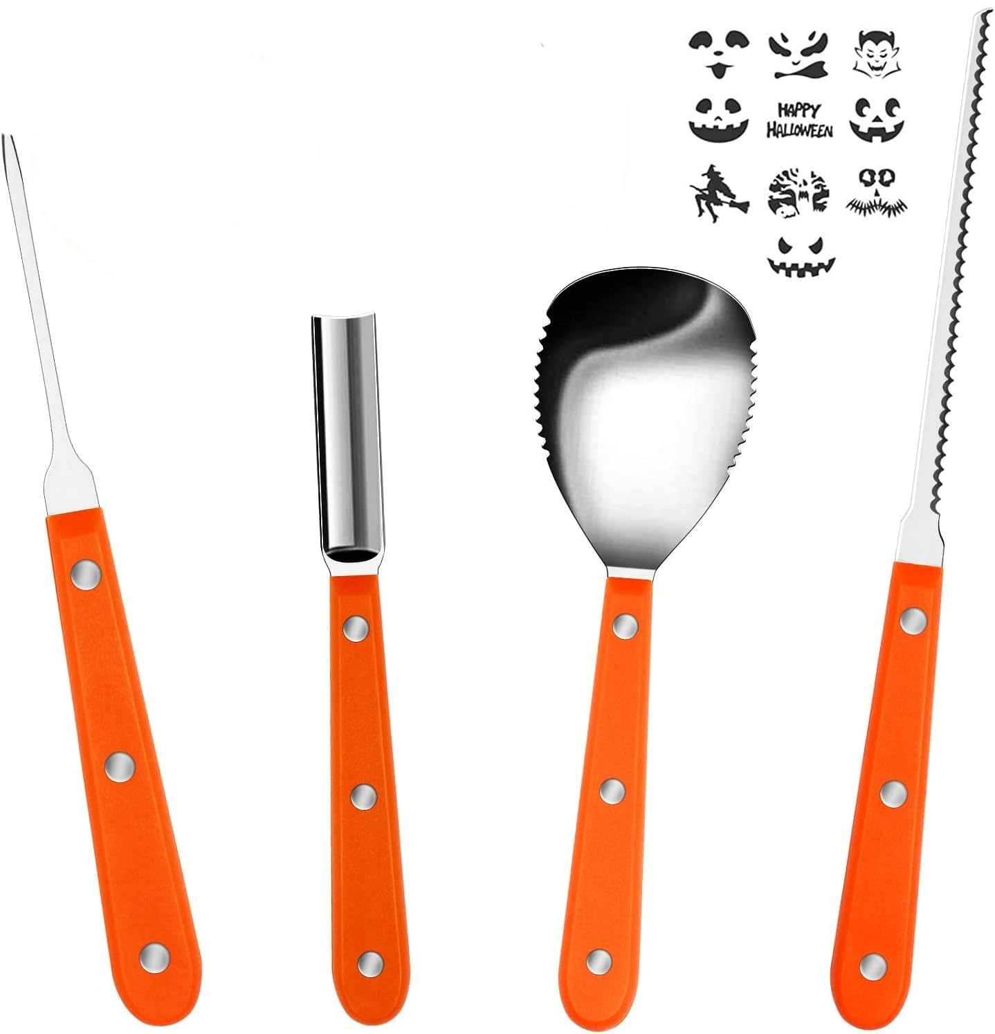 Ubitree Pumpkin Carving Kit, Jack-O-Lanterns 4pcs Professional Pumpkin Cutting Supplies Tools Stainless Steel Pumpkin Carving Knife Reusable Sturdy Carve Sculpt Set for Halloween Decoration