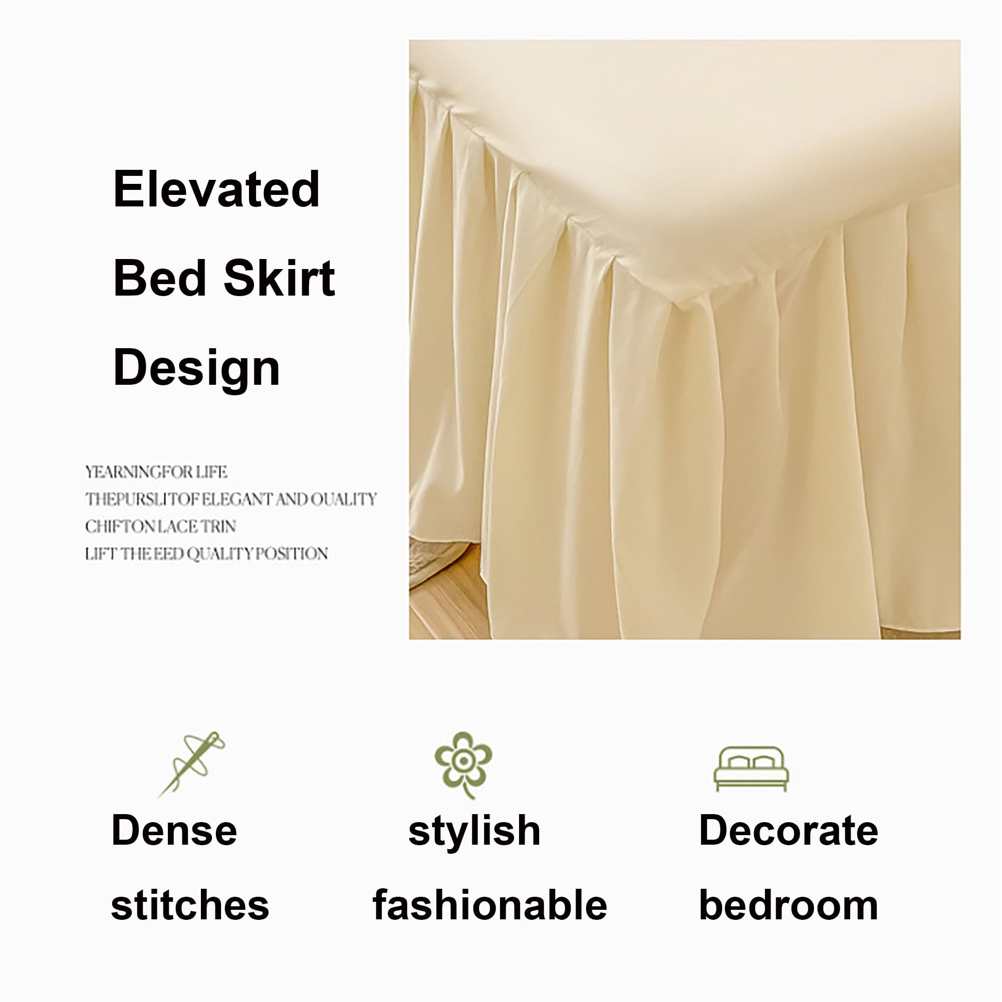 Juego de 3 Piezas Faldón de Cama con Volantes, Funda CE Cama/Sábana CE Suave, Colcha con Volantes Y Color Liso para Dormitorios Y Residencias Estudiantiles