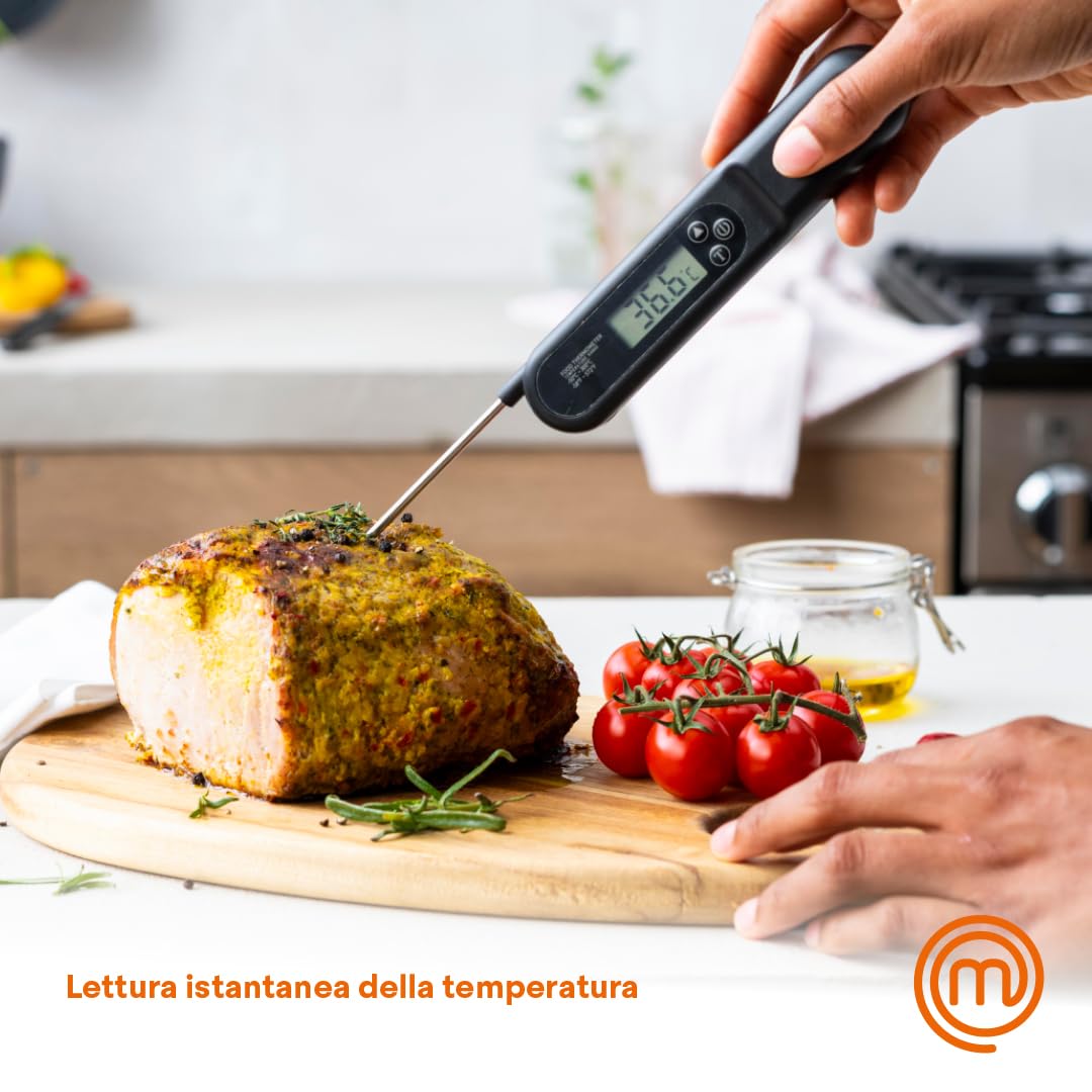 MasterChef Termometro Cucina Digitale per BBQ, Alimenti, Carne, Olio Frittura, e Altro, Wireless, on Lettura Istantanea e Pieghevole Sonda Lunga, Impermeabile, Display LCD