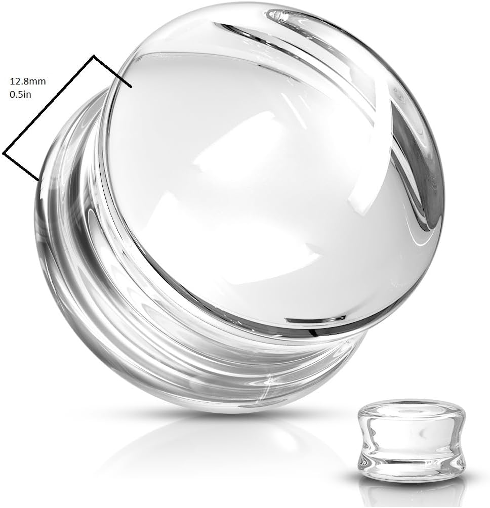 Pierced Owl - Clear Glass Double Flared Concave Saddle Plugs, Sold as a Pair