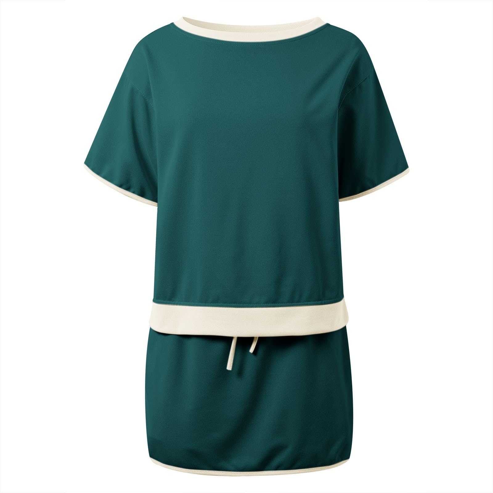 Modisches, lässiges Zweiteiler-Outfit mit zwei Shorts, bestehend einem Tunika-Top mit asymmetrischem Saum Shorts mit hohem Bund.