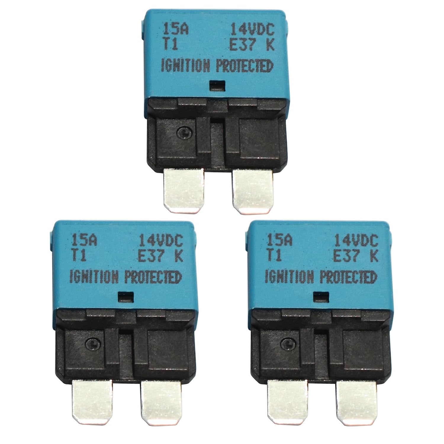 3PCS 12V-14V Auto Reset Circuit Breaker E37 Low Profile ATC/ATO 15A for Car Truck RV Automotive Marine Boat Trolling Motor & Custom Wiring Audio Battery Protection