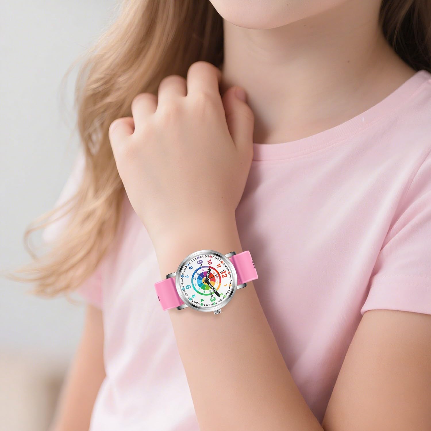 Relojes para niños, reloj de aprendizaje para niños, diana para niños pequeños, tiempo de aprendizaje y hora fácil de leer, reloj analógico para niños y niñas de 3 a 11 años, color rosa