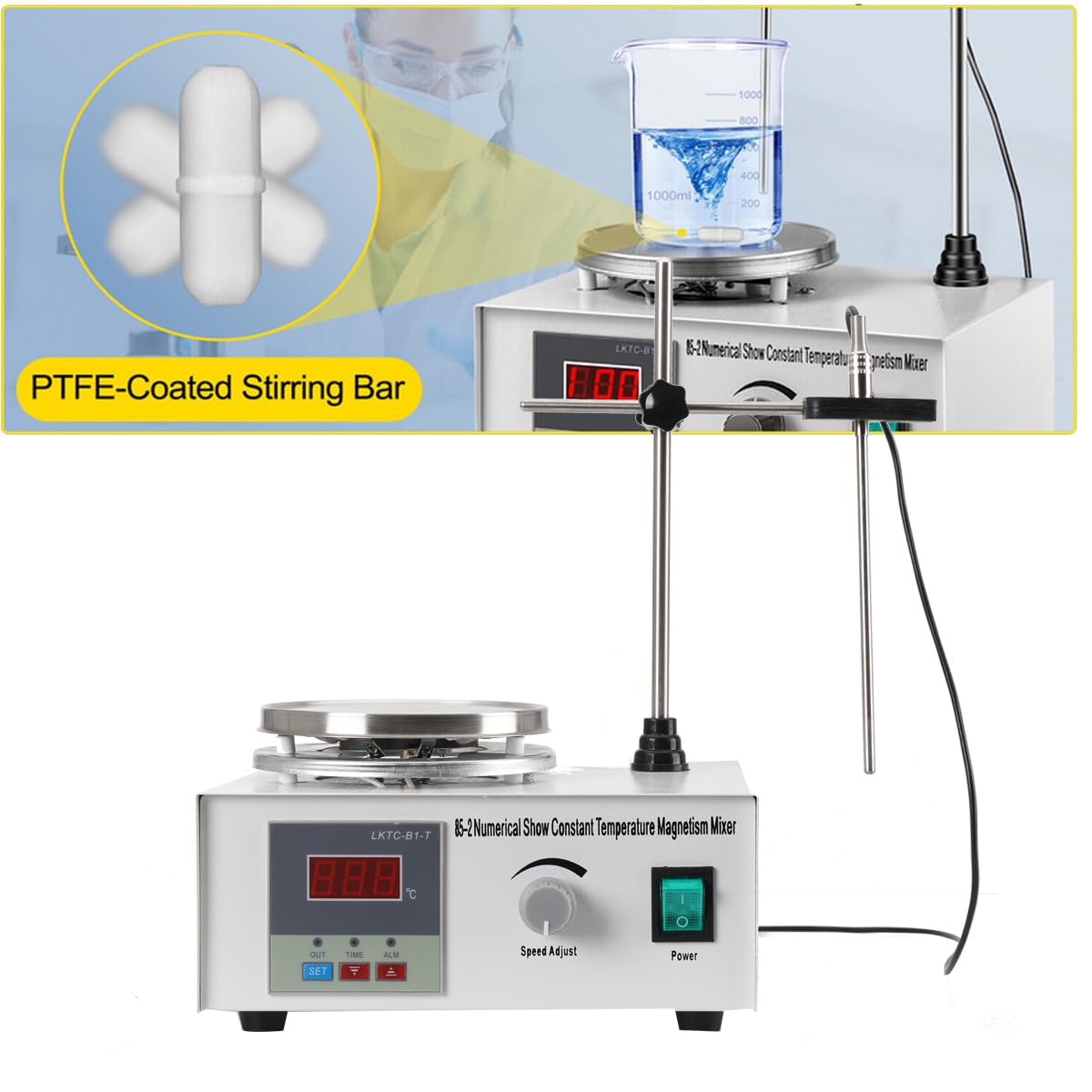 Magnetic Stirrer 220v Agitatori Magnetico Riscaldati, Lab Agitatore Magnetico con Piastra riscaldante e Barra agitatrice Magnetica, con Display Digitale della Temperatura 0-2000 Giri/min.