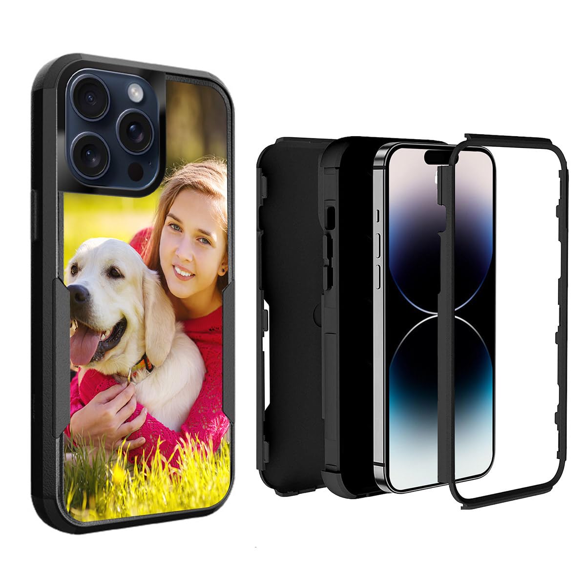 Custom Military Grade Case for iPhone 15 14 Pro Max Plus 13 Mini 12 11 Apple Phone Case,Personalized Picture Photo Logo Text Image Name Customize Design for iP XR X XS SE 8+ 7 Triple Layers Cover