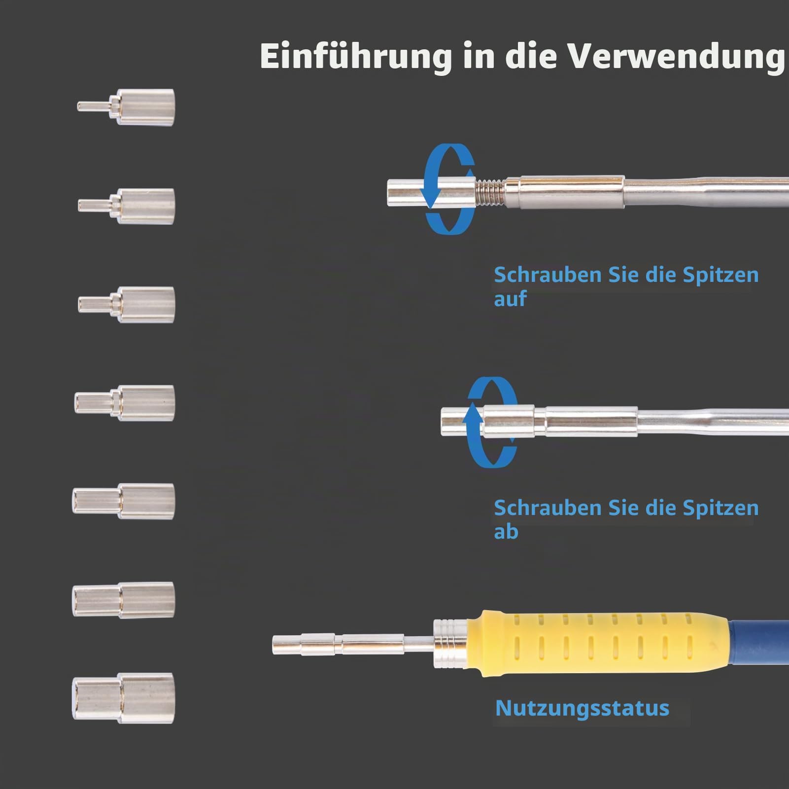 Heat Set Insert Tool, Lötkolbenspitzen mit Gewindeeinsätzen M2 M2,5 M3 M4 M5 M6 M8, kompatibel mit C245 Lötkolben, 3D-Druckwerkzeugen