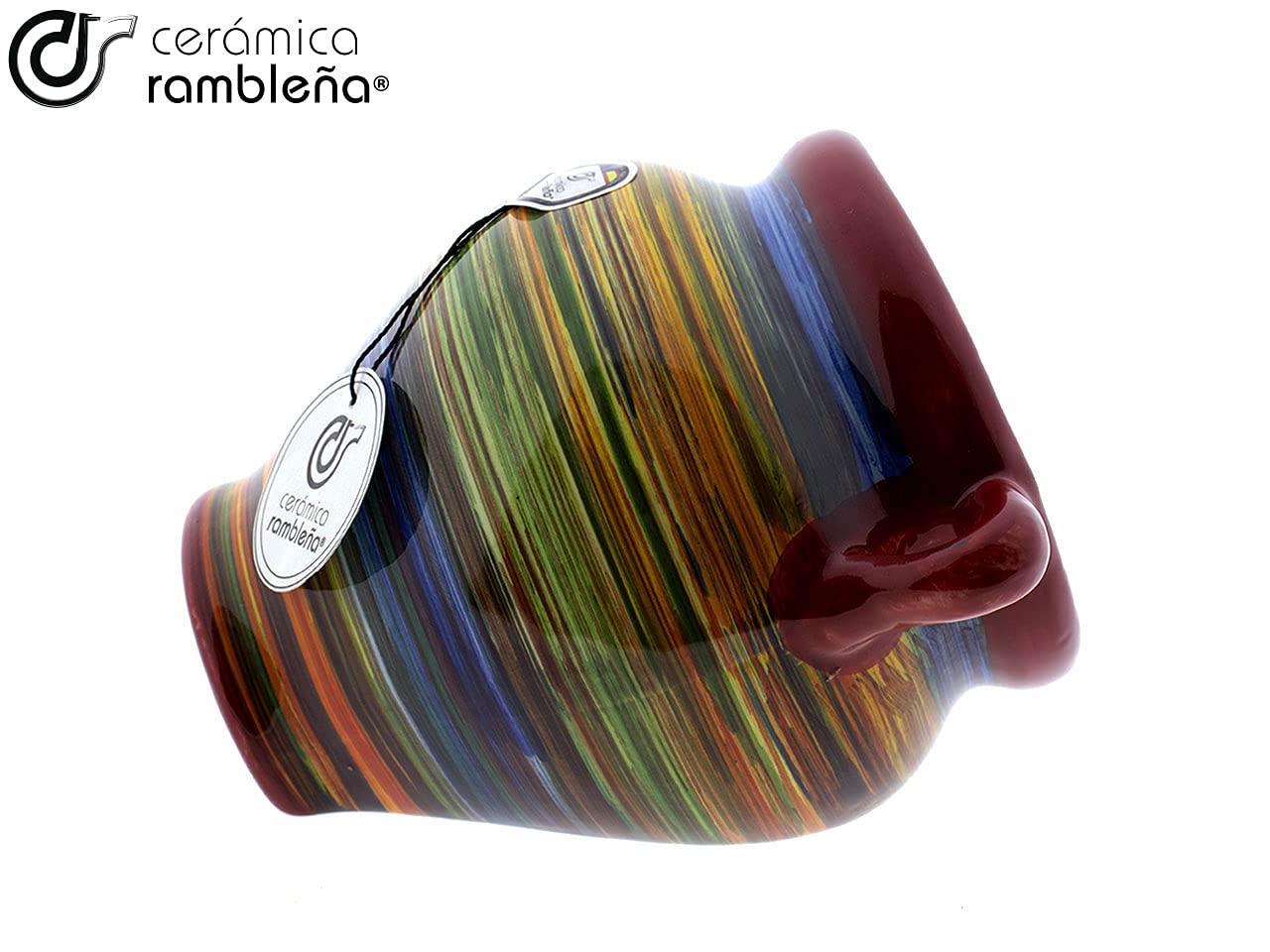 CERÁMICA RAMBLEÑA | Hängetöpfe Orza | Wandtöpfe | Regenbogen Wandtopf - Modell D95 | 100% Handdekoriert | 23x19x23 cm