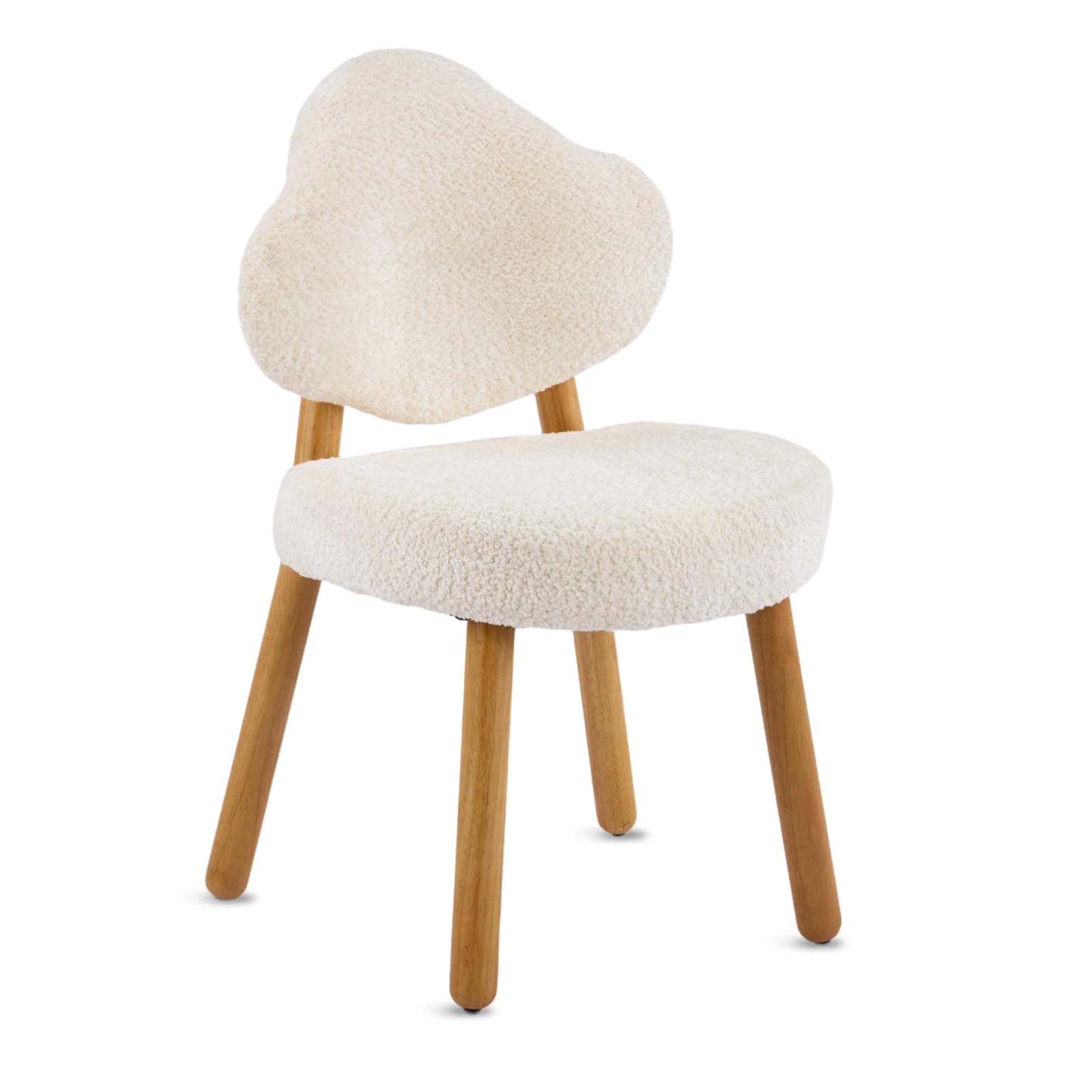 Bonnlo Cute Vanity Chair, Teddy Velvet Dressing Table Chair with Wooden Legs for Girls, Modern Cloud Side Stool, Armchair Accent Chair for Bedroom/Living room/Makeup Room (Beige)