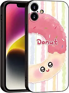 Donut Pattern Phone Case for iPhone 16 - Pink Frosting with Colorful Sprinkles, Soft Cute Protective Cover for Girls & Women (B1-Cartoon Cute Donut)