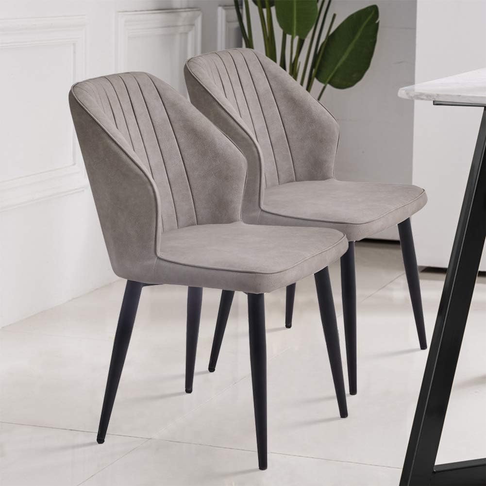 TUKAILAi Light Grey Faux Leather Dining Chairs Set of 2 Upholstered