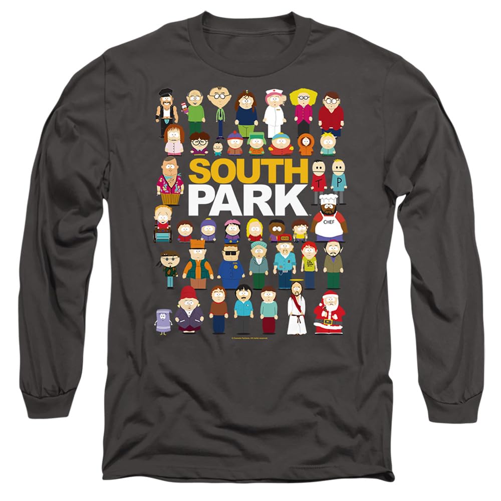 South Park Full Cast Mens Long Sleeve T Shirt, Charcoal, Medium