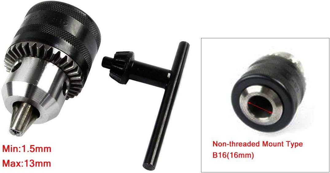 YXQ 1.5-13mm Capacity Drill Chuck Press B16 Non-Threaded Mount Tapered for 16mm, w SDS Plus Shank Bit Clamp Mini Electric for Air Impact Wrench Converter