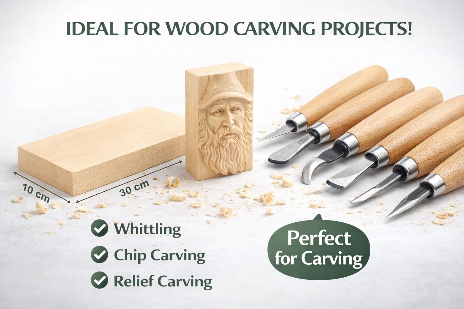 2 Blocchi Legno Tiglio per Intaglio (30x10x3 cm) – Legno Morbido per Wood Carving, Ideale per Principianti e Hobby Creativi