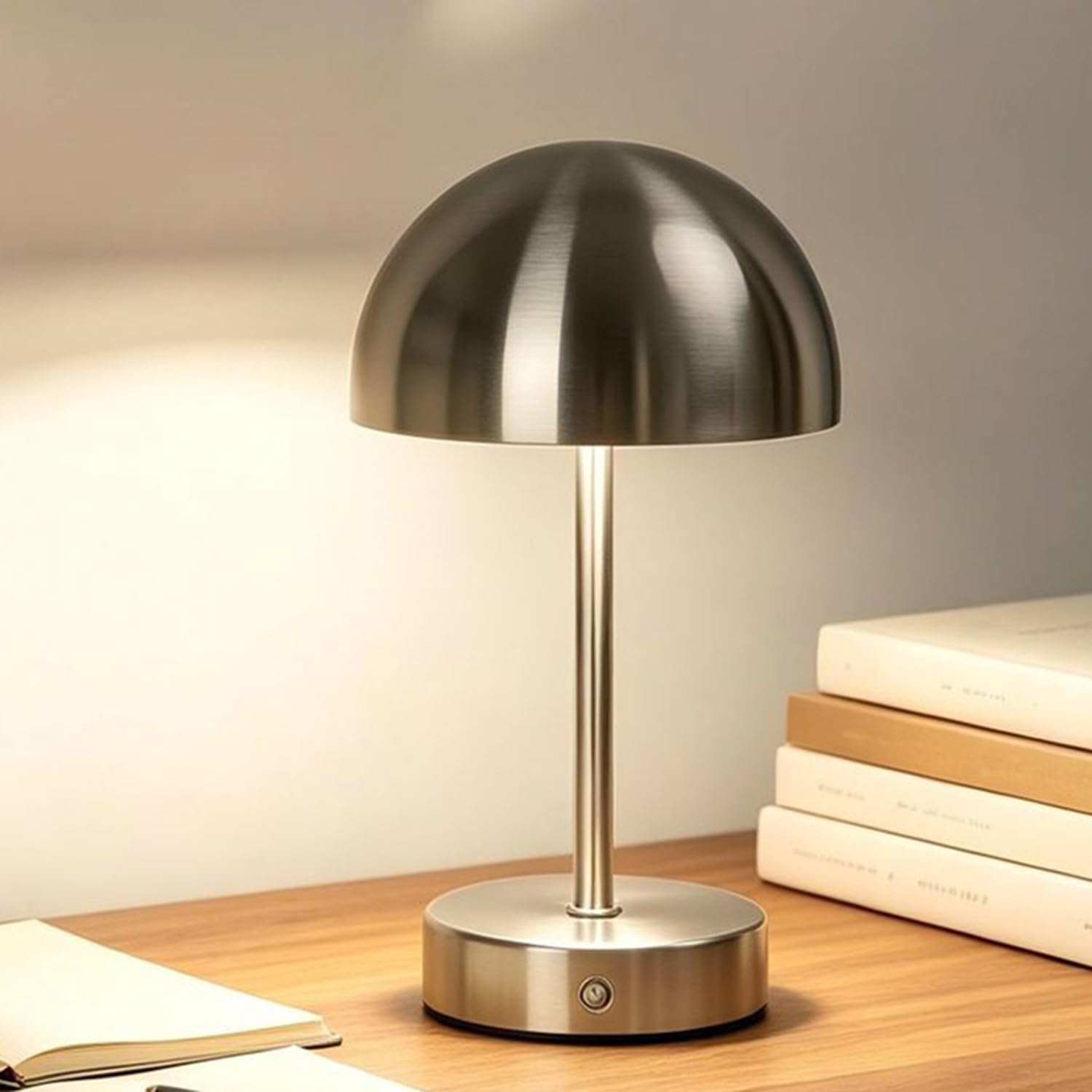OOWOKS LED Table Lamp Cordless Mushroom-Shaped Dimmable with Touch Control USB-Rechargeable Battery-Powered Bedside Lamp Wireless Bedroom Lamp Rechargeable Flowerpot Lamp for Dining Room Bedroom,B