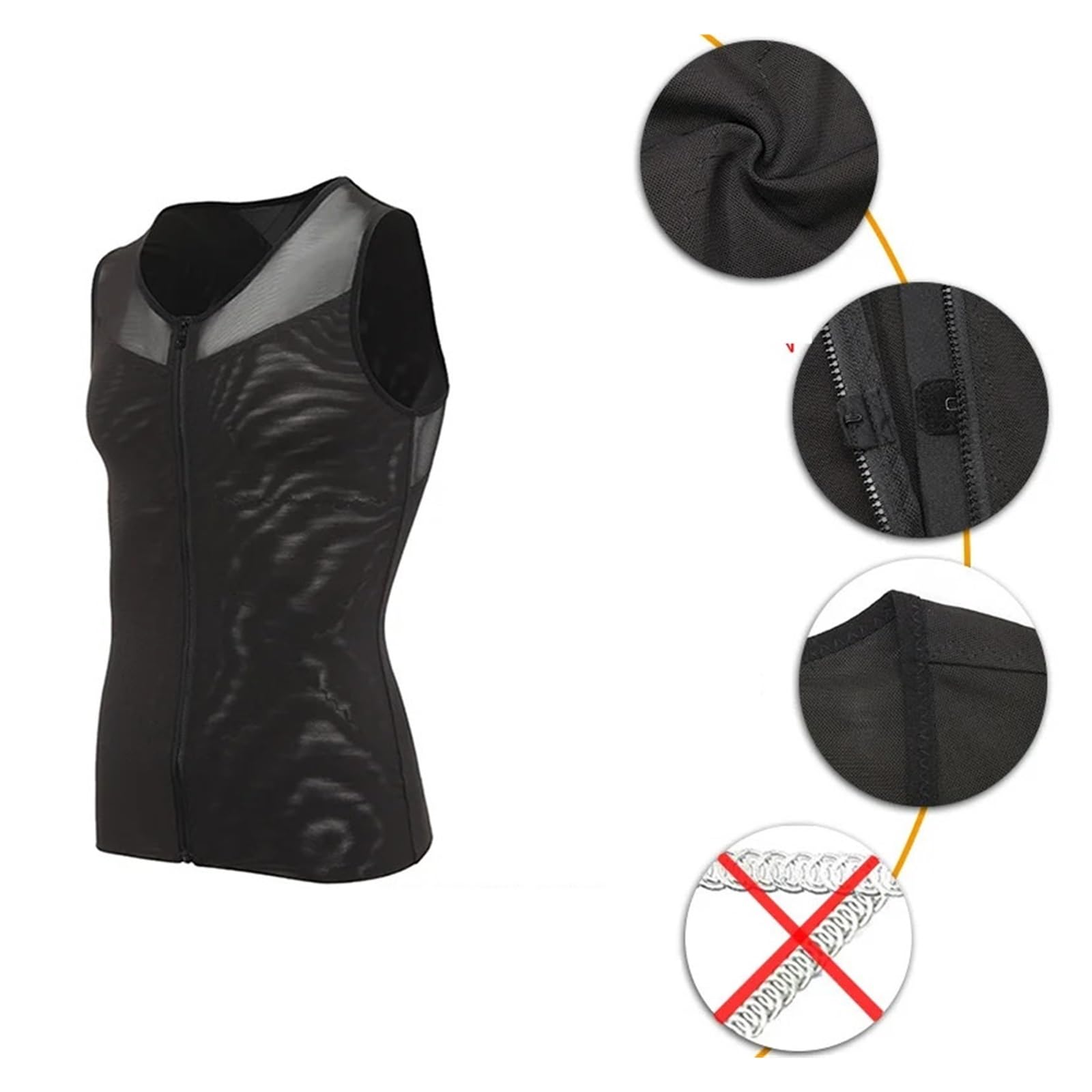 Camiseta Faja Hombre Moldeador de Cuerpo de Hombres for Adelgazar el Abdomen, corsé Moldeador de Vientre, Camisas de compresión de ginecomastia con Cremallera, Entrenador de Cintura
